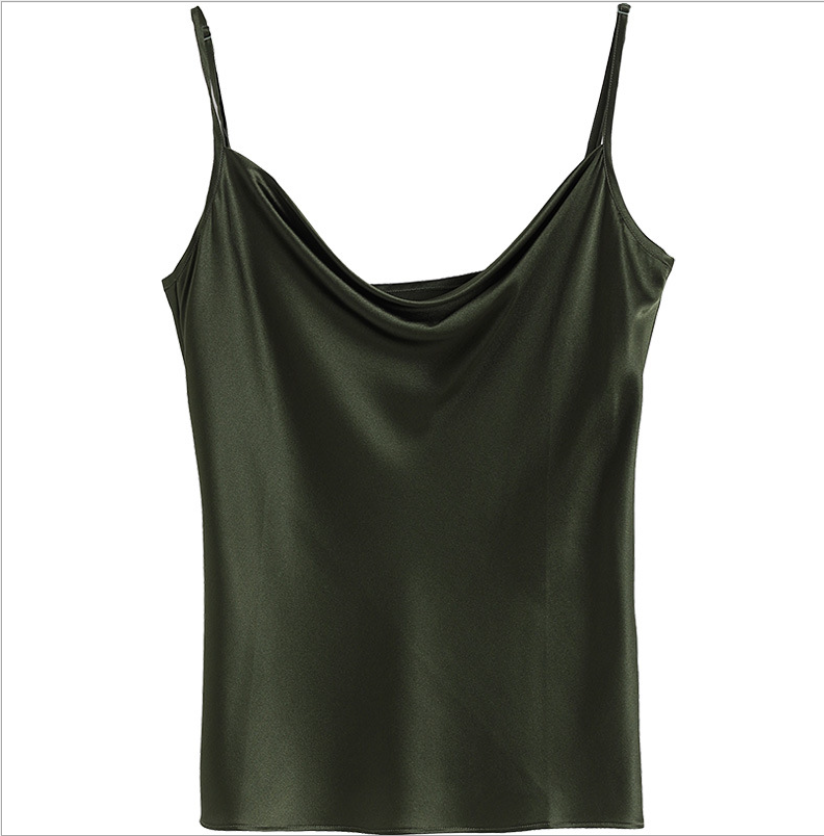 Custom and Wholesale Swing Collar Casual Mulberry Silk Green Elegent Cami for Women