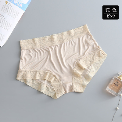 Wholesale High Waist White Silk Panties Lingerie with Lace Trim 