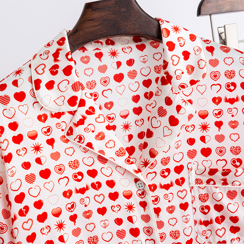 Factory Custom Printed Two-pieces Long Sleeve 100 Silk Pajama Pyjamas Set for Women