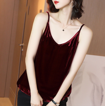 Customized Mulberry Silk Velvet Wine Red Elegent Basic Design Cami for Ladies in Bulk