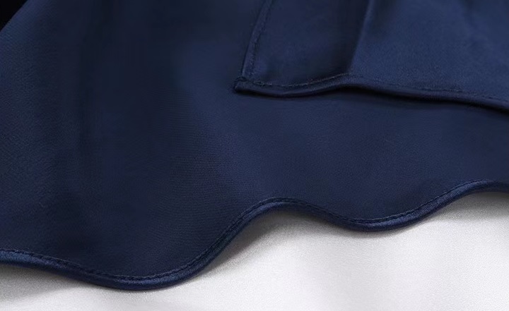 OEM Custom Made Backless Silk Slip Dress in Navy Blue for Womens with Slit Design
