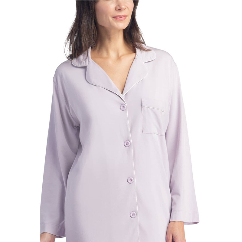 Custom Color Cozy Grey Bamboo Classic Long Sleeve Pajamas Set Sleepwear for Womens