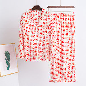 Factory Custom Printed Two-pieces Long Sleeve 100 Silk Pajama Pyjamas Set for Women