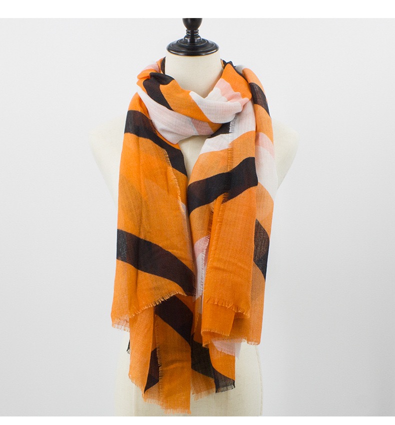 Sustainable Recycled Material Light Weight Stripe Printed Wrap Scarf for Wholesale
