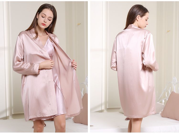Custom Blush Pink Silk Satin Robe Set for Lady Prival Label