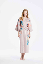 Female Kimono sleeve 100 Silk cherry Kimono Robe Nightgown with Floral Print Factory Wholesale