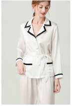 Custom Plus Size White Silk Pajamas Set with Button Down for Womens in Bulk