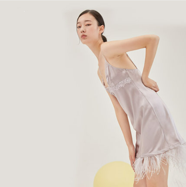 Designer Silk Dress With Feather