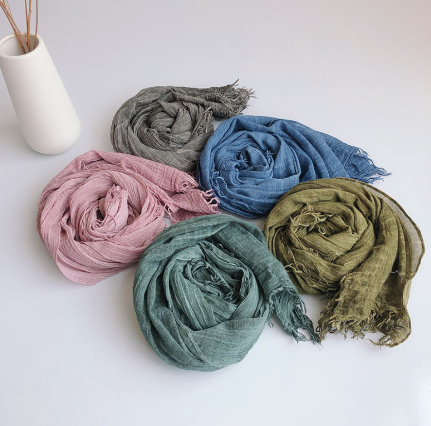 Wholesale Green Color 100% Cotton Soft Smooth Long And Thin Style Scarf for Women